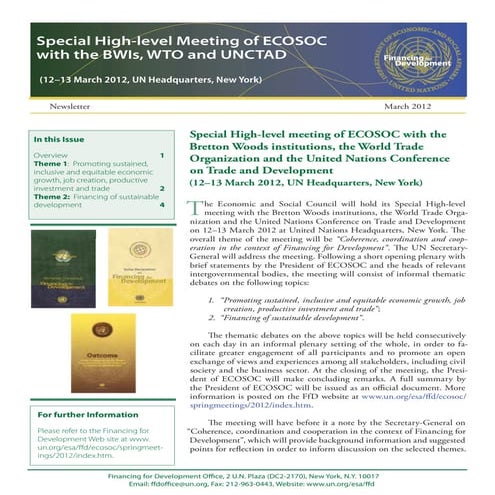 Newsletter on the Special high-level meeting of ECOSOC with BWIs, WTO and UNC...