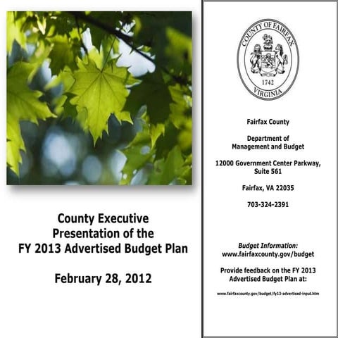 County Executive Presentation of the FY 2013 Advertised Budget Plan