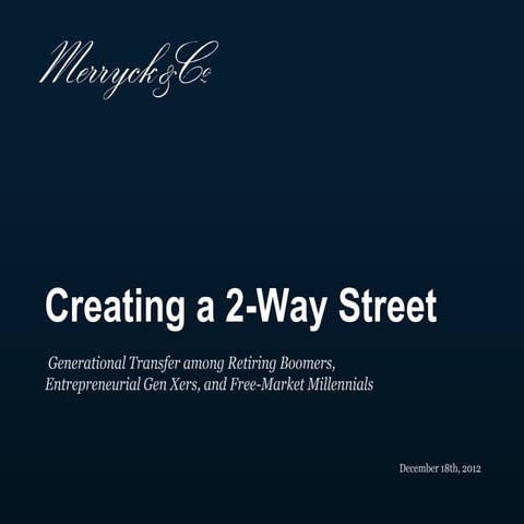 Creating a 2-Way Street: Generational Transfer among Retiring Boomers, Entrep...