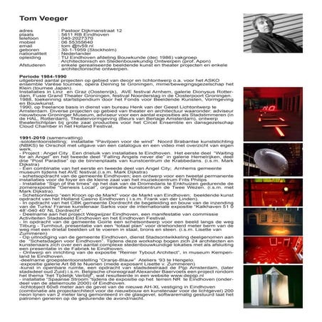 cv Tom Veeger art light porfolio 