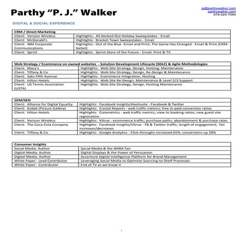 PJ Walker -  Digital Marketing & Analytics Experience