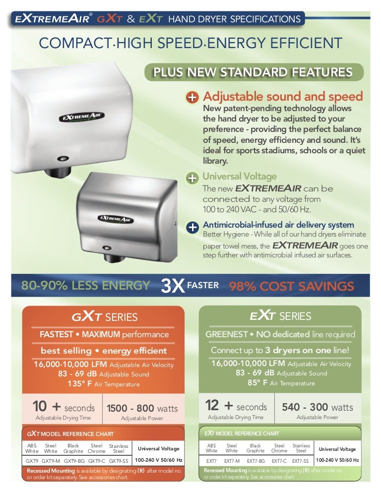 Extreme Air Hand Dryer Specs and Sell Sheet