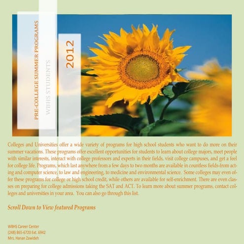 2012 Summer Pre College Programs