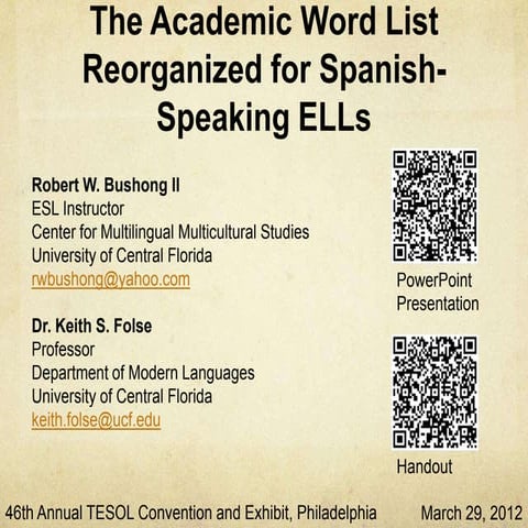 The AWL Reorganized for Spanish-Speaking ELLs