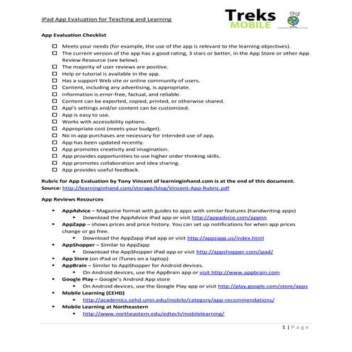 2012 Treks Mobile App Evaluation