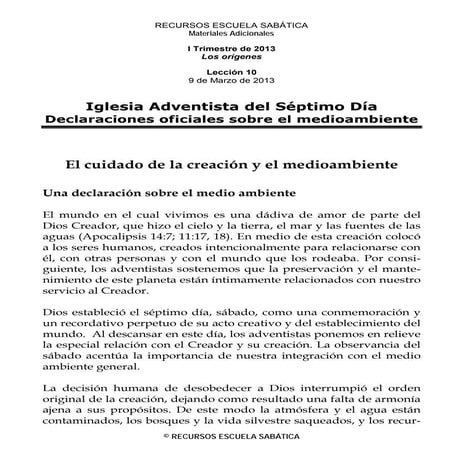 Declaracion Oficial de la IASD sobre Medioambiente