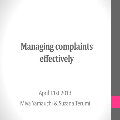 Managing Complaints Effectively