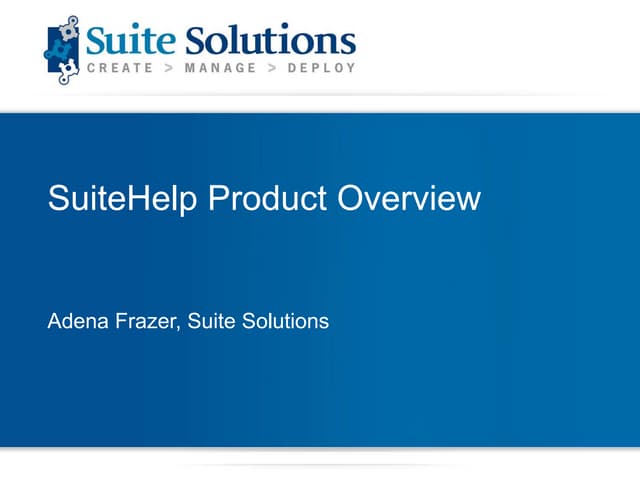 Overview of SuiteHelp 3.1 for DITA