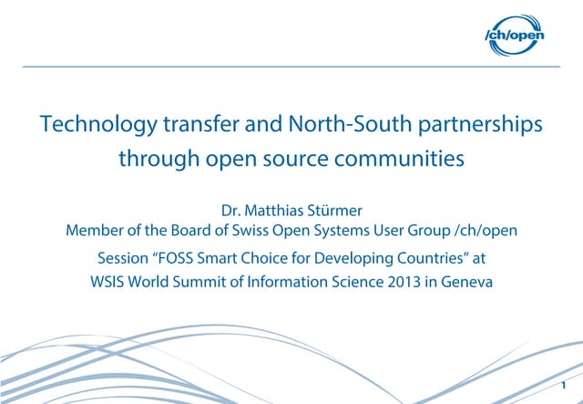Technology transfer and North-South partnerships through open source communities