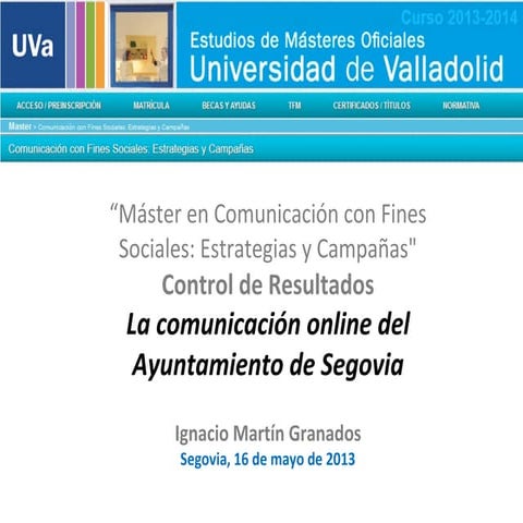 La comunicación online del Ayuntamiento de Segovia. Control de resultados