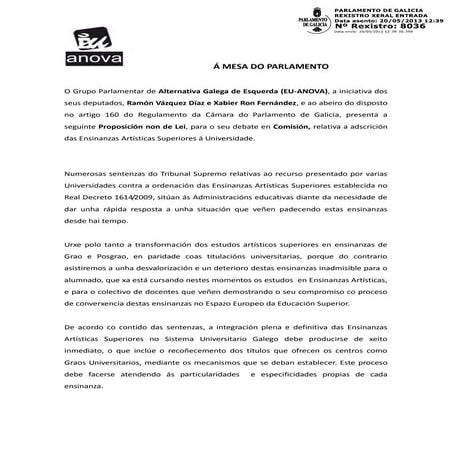 Proposición no de ley sobre integración enseñanzas artisticas superiores en l...