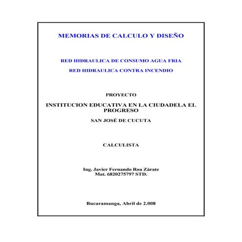Calculos Hidráulicos para Escuela