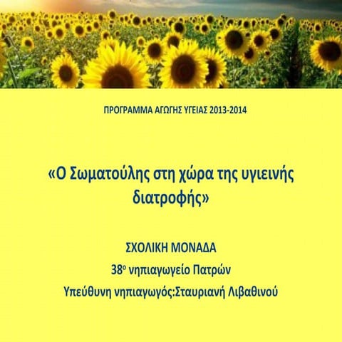 Πρόγραμμα Αγωγής Υγείας!"Ο Σωματούλης στη χώρα της υγιεινής διατροφής",2013-2014