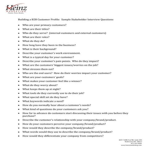 B2B Customer Profile - Sample Questions