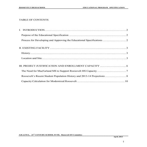 2013 5-14 ed specs roosevelt intro justification capacity | PDF