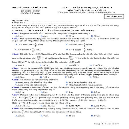 Đề thi đại học 2013 môn Vật Lý