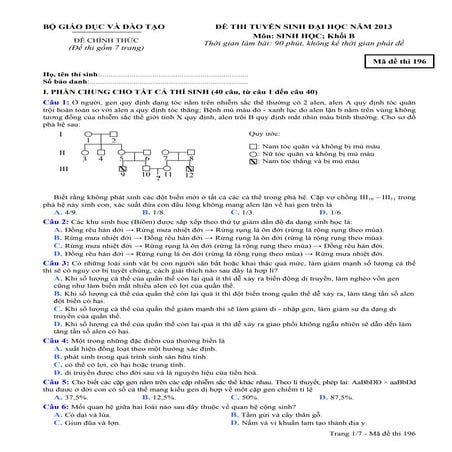 Đề thi đại học 2013 môn Sinh Học