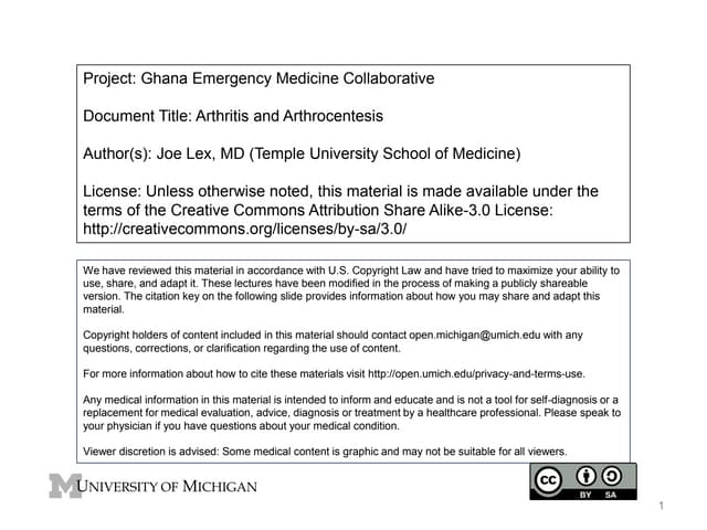 GEMC- Arthritis and Arthrocentesis- Resident Training