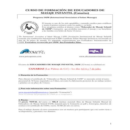 Educador en Masaje Infantil Las Palmas