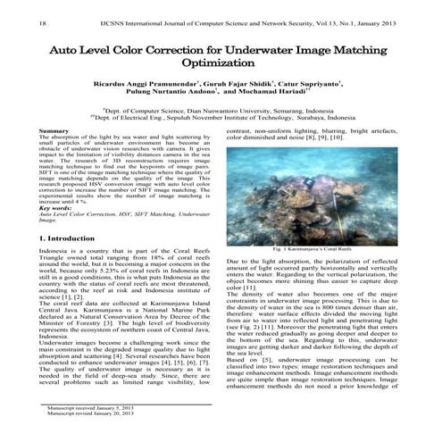 Auto Level Color Correction f or Underwater Image Matching Optimization