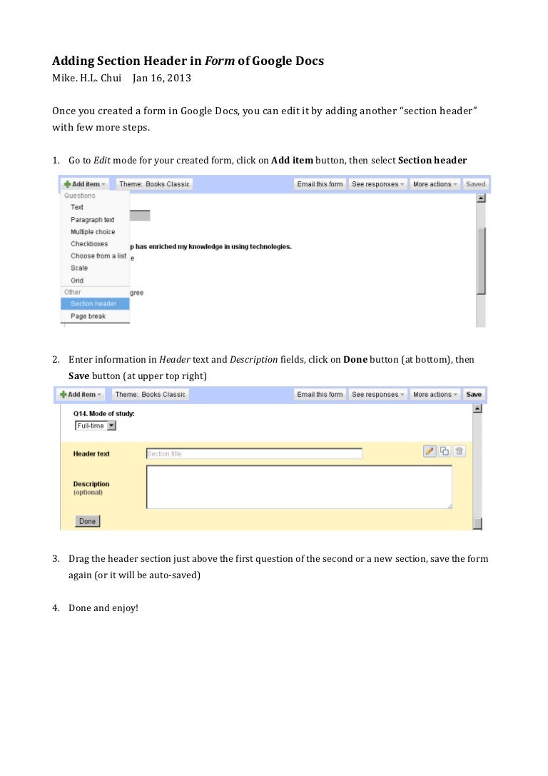Adding Section Header In Form Of Google Docs