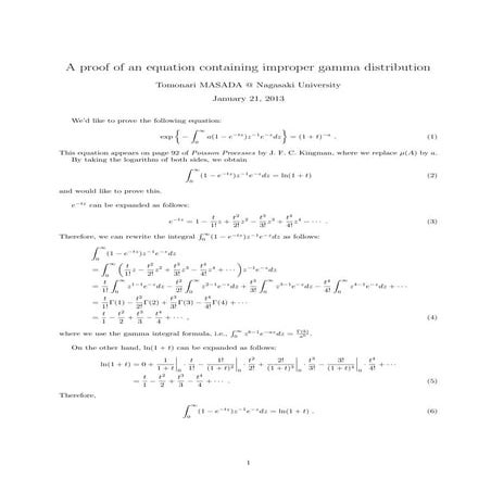 A proof of an equation containing improper gamma distribution