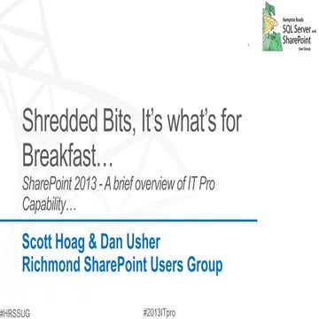 HRSSUG - SharePoint 2013 - A brief overview of IT Pro Capability