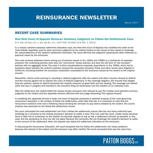 March 2013 Reinsurance Newsletter