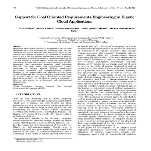 Support for Goal Oriented Requirements Engineering in Elastic Cloud Applications
