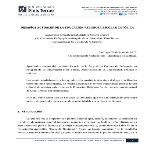 Conferencia "Desafíos actuales de la Educación Religiosa" (Mons. Ezzati) - 20...