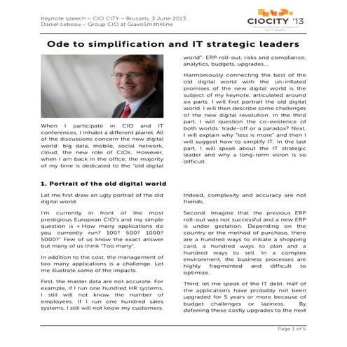 201306 Ode to Simplification and IT Strategic Leaders