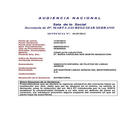 2013 07 sentencia audiencia nacional vigencia convenis colectius autores aran...