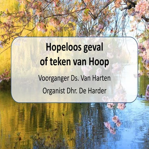 zondag 18 augustus 'Hopeloos geval of teken van Hoop'
