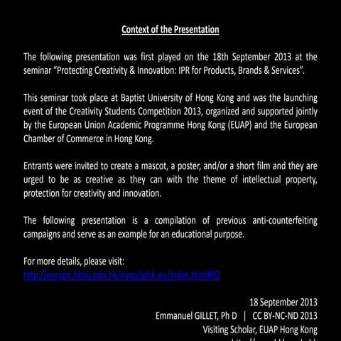 2013 09 18 - Fighting Counterfeiting, A Compilation of Anti-Counterfeiting Aw...