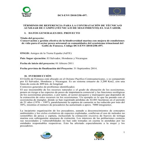 TÉCNICA/O AUXILIAR DE CAMPO (TÉCNICA/O DE SEGUIMIENTO) EL SALVADOR