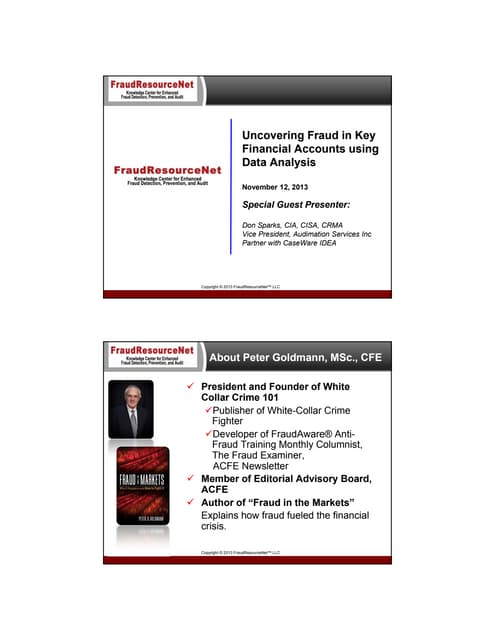 Uncovering Fraud in Key Financial Accounts using Data Analysis