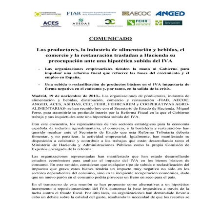 Comunicado la cadena traslada a hacienda su preocupación ante una hipotética ...