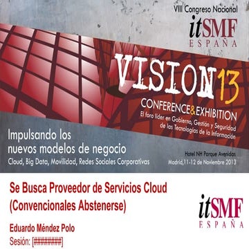 Se Busca Proveedor de Servicios Cloud (Convencionales Abstenerse)