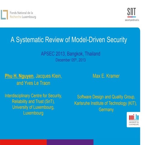 A Systematic Review of Model-Driven Security | PPT