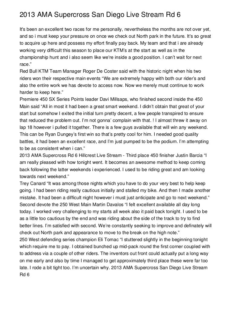 2013 AMA Supercross San Diego Live Stream Rd 6