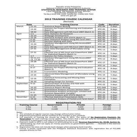 Statistical Research and Training Center 2013 Training Seminar Schedule ...