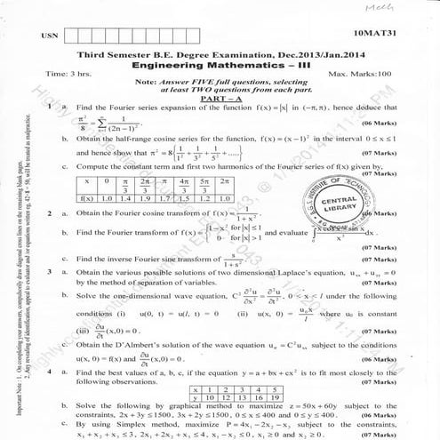 3rd Semester Mechanical Engineering (2013-December) Question Papers