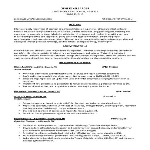 Gene Eckelbarger resume