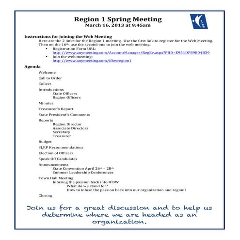 2013 ifbw spring mtg agenda | PDF