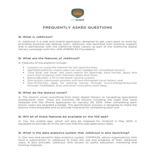 2013 job scout faq