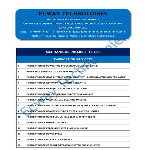 2013 mechanical project titles