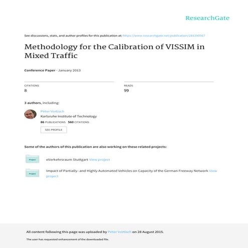 2013 methodology for the calibration of vissim in mixed traffic