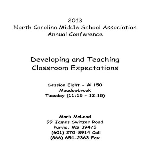 Developing and Teaching Classroom Expectations