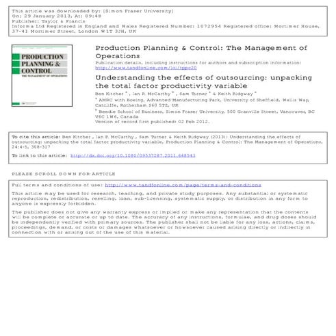 Understanding the effects of outsourcing: unpacking the total factor producti...