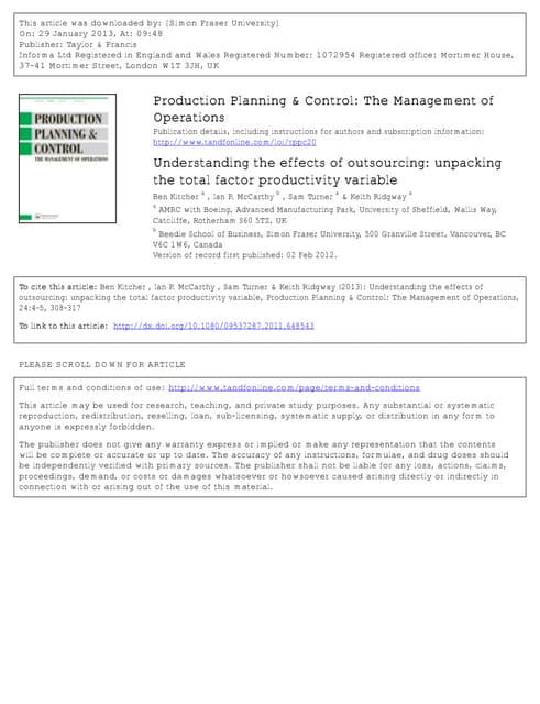 Understanding the effects of outsourcing: unpacking the total factor producti...